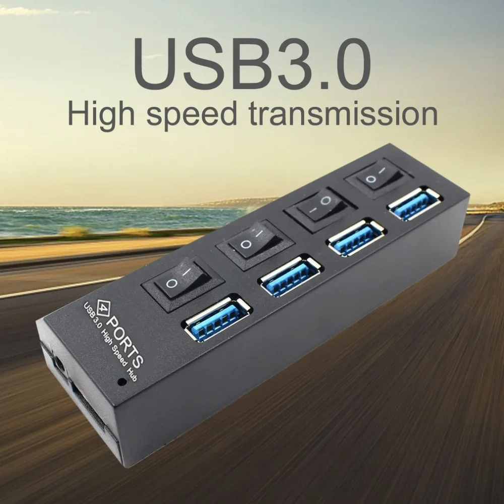 Newest USB Hub High Speed USB Hub 3.0 with Separate Four Ports Compact Lightweight Power Adapter Hub with Power Supply