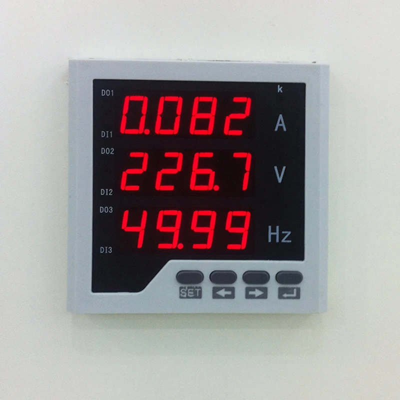 

Flame retardant AC A & V & Hz combination meter AC0-450V,AC0-5A,50Hz ampere voltage frequency digital panel meter with RS485