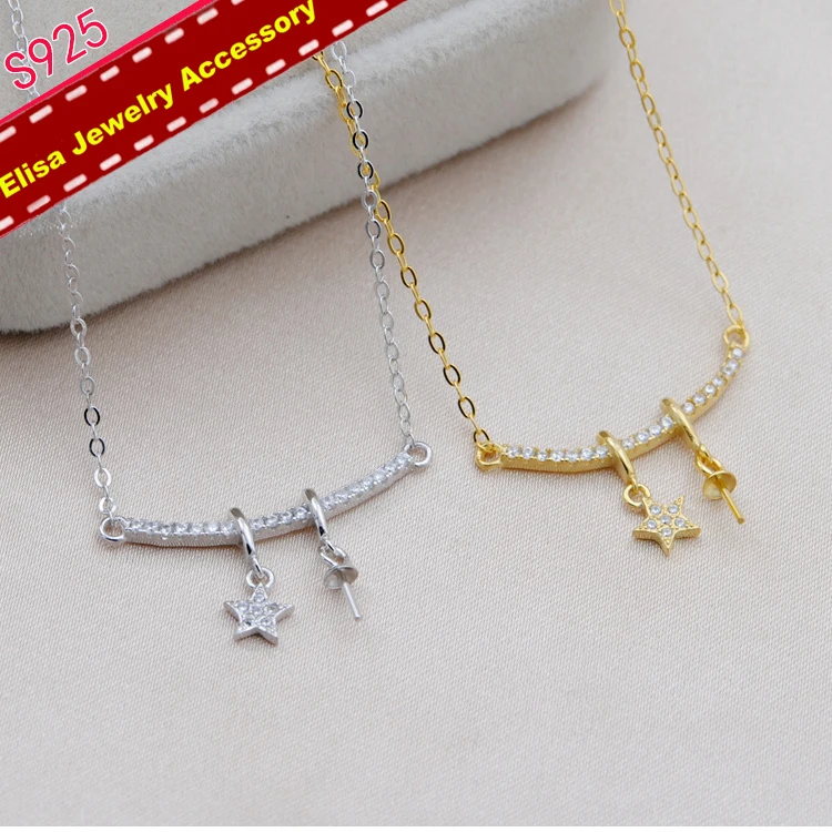 Star Design Pearl Pendant Necklace Findings S925 Sterling Silver Pendant Components DIY Chain Accessory 3Pieces/Lot