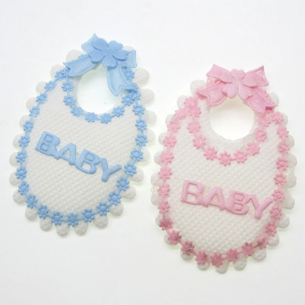 12Pcs Handmade Fabric Baby Bibs Applique For Baby Shower Baptism Party Table Embellishments Craft Decorations 4.5 x 7.0cm