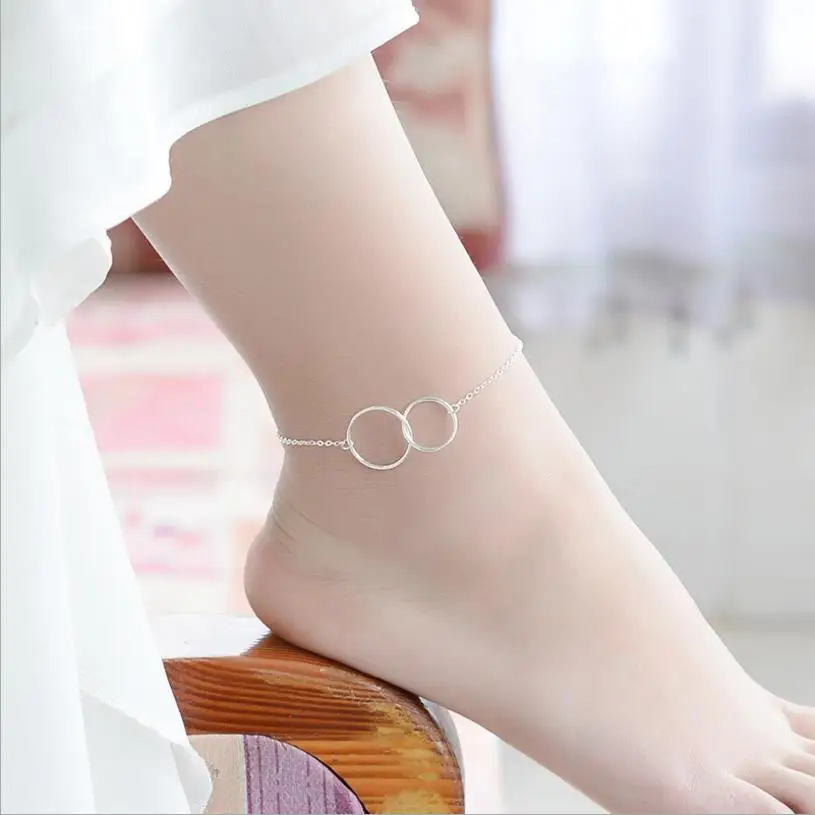 Trendy Round 925 Silver Bracelets For Women Jewelry Fashion Simple Girl Anklets Accessories Lady Female Party Christmas Gift