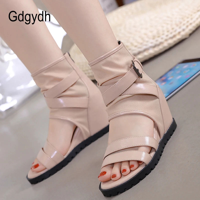 Gdgydh Ankle Strap Sandals Woman Wedge Air Mesh Punk Shoes Black Summer Sandal Shoes For Women Casual Shoes 2022 Good Quality