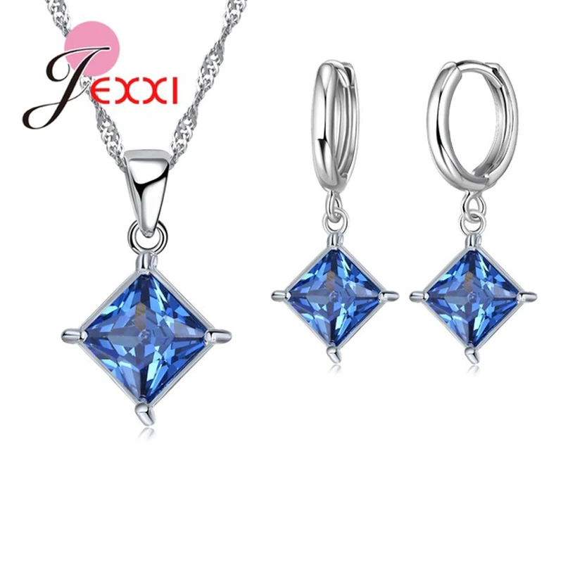 Ensembles de bijoux carrés en argent regardé 925 pour femmes, accessoires de mariage, 8 couleurs, simple, cubique, contre-indiqué, nouvelle mode