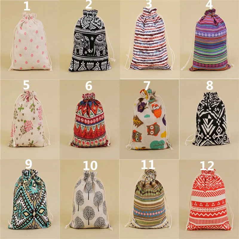 Small Jewelry Bags For Bracelet 500pcs/Design 10x14cm Drawstring Fabric Gift Bags Linen Cotton Printing Bags Custom