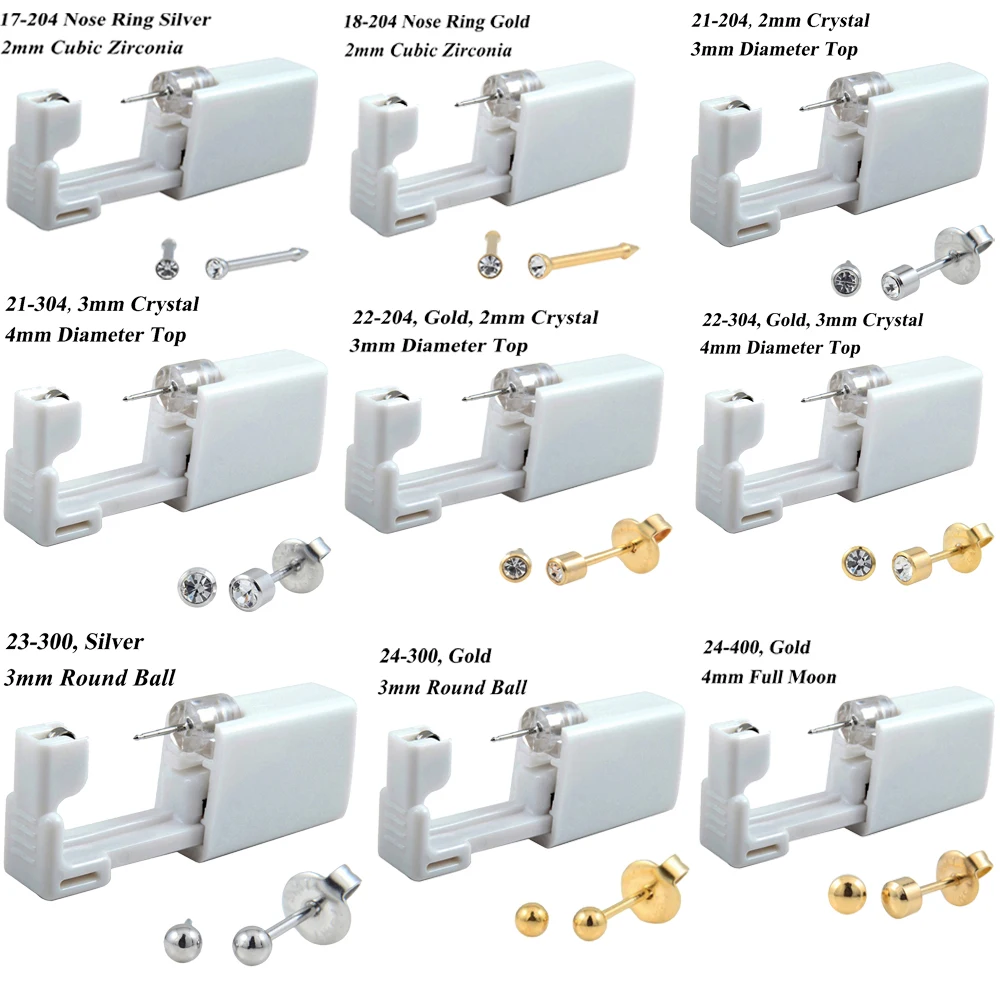 24pcs Disposable Sterile Ear Piercing Unit Cartilage Tragus Helix Piercing Gun Tool Kit Stud Earring Star Ball