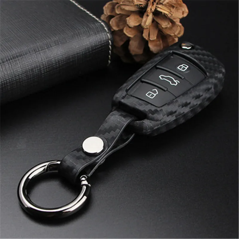 Peacekey Carbon Fiber Texture 3 Buttons Remote Flip Key Cover Case Shell for Audi A1 A3 A4 2000 - 2011 2012 2013 2014 2015