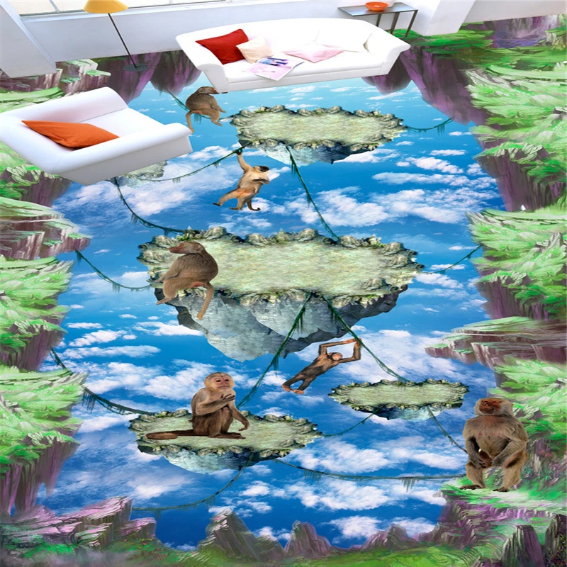 beibehang Custom Photo Floor Paintings Sticky Sky Yiyan Monkey 3D Mural Waterproof Wear Resistant Home Decoration