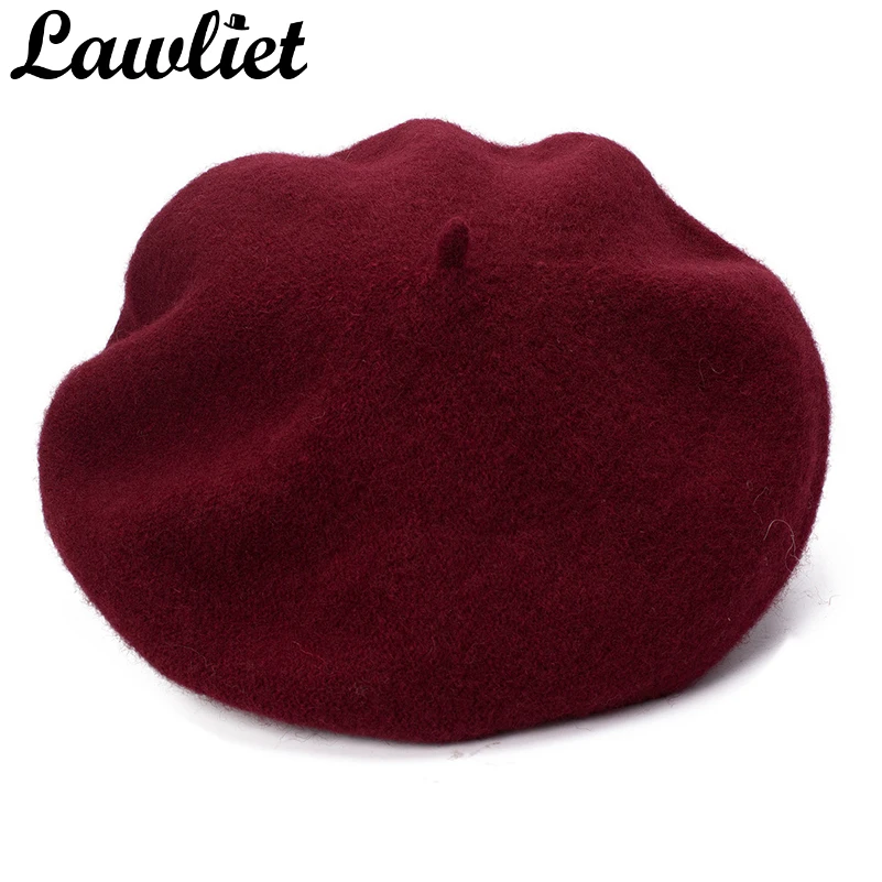 Lawliet Womens Beret Winter Cap 1920s Chic Style 100% Boiled Wool Bow Details Winter Beanie Skullies Basque French Artist Bonnet