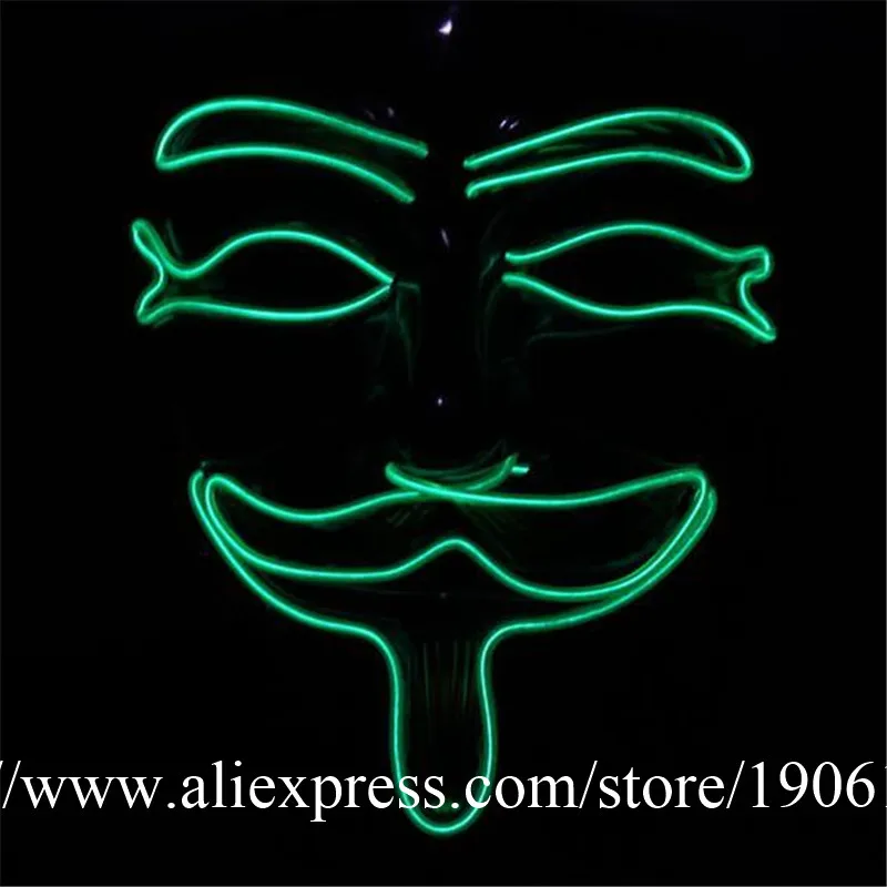 10 Designs Colorful EL Wire Luminous Party DJ Mask Led Illuminate Flashing Halloween Masquerade Death Masks 5 Pcs/Lot