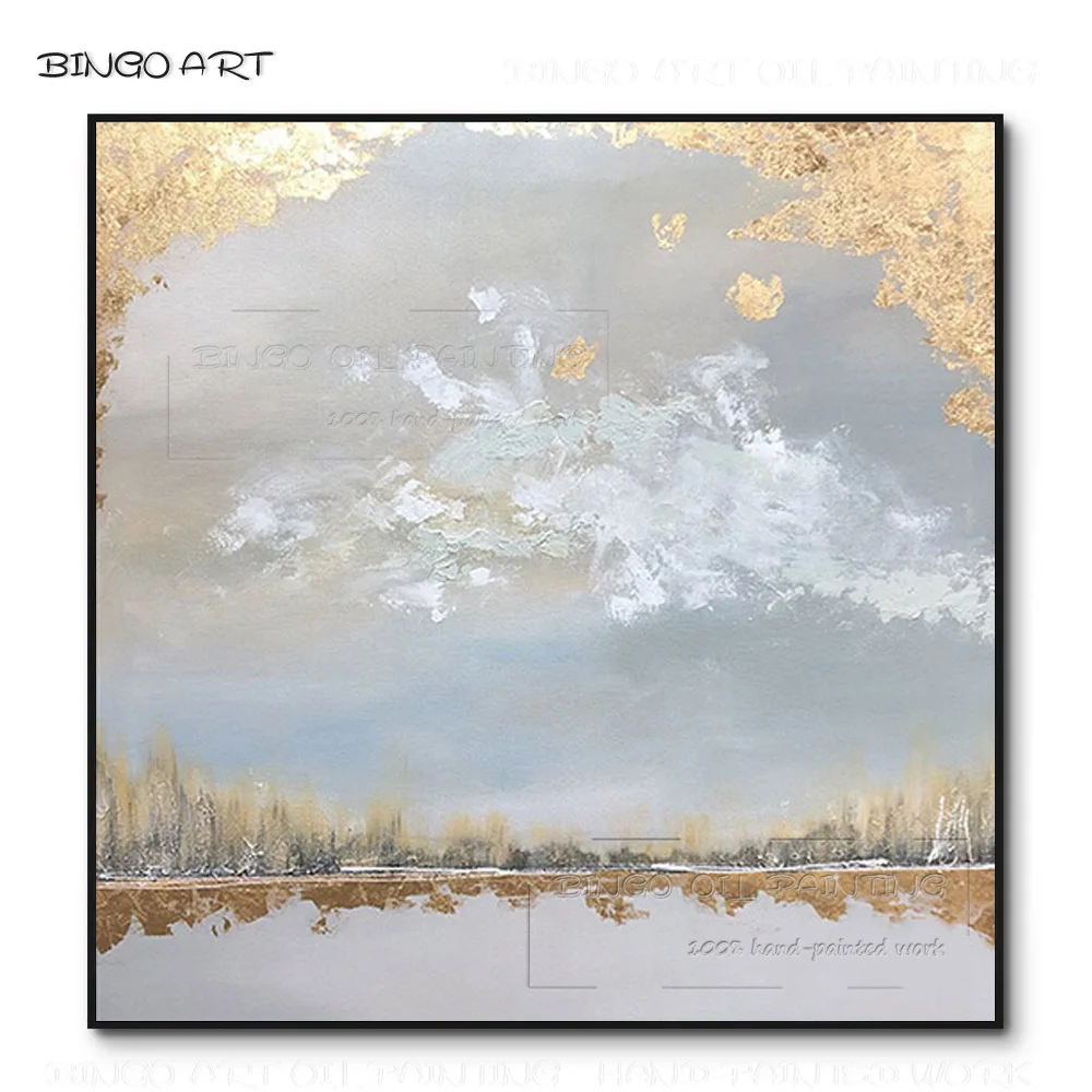 

Artist Handmade High Quality Gold Foil Abstract Acrylic Painting Beautiful Fashion Artwork Abstract Golden Foil Acrylic Painting