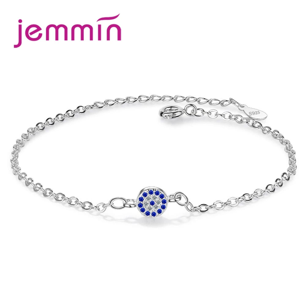 925 Sterling Silver Luxury Round Power Bracelet Pave Small CZ Adjustable Link Chain Bracelets Jewelry