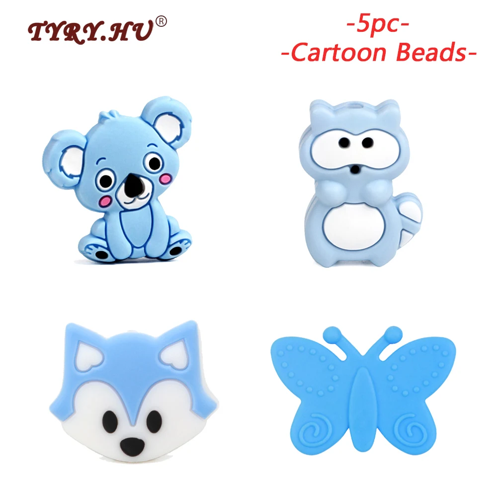 TYRY.HU 5pc/lot Cartoon Silicone Loose Beads Koala butterfly Animal Baby Chewable Teething Beads For DIY Necklace Jewelry Making