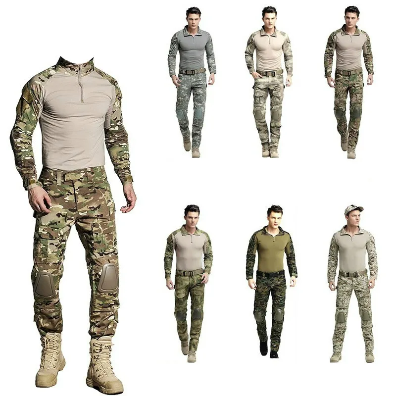 Outdoor Sport Military Uniform Multicam Army Combat Shirt Uniform Tactical Pants Camouflage Suit Hunting Pants With Knee Pads