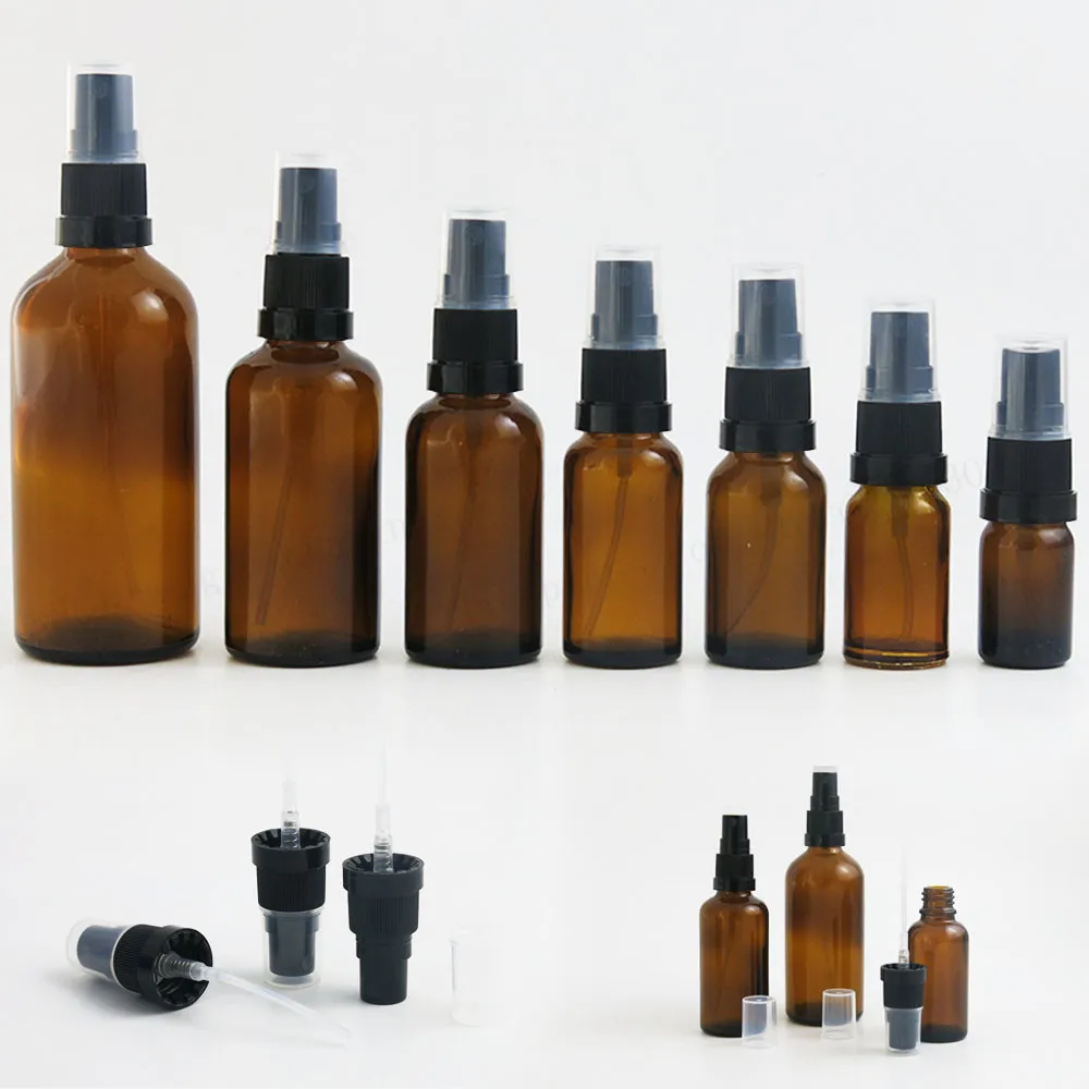 200 x Refillable Amber Glass Essential Oil Bottles Wtih Tamper Evident Mist Spray 100ml 50ml 30ml 20ml 15ml10ml Perfum bottle