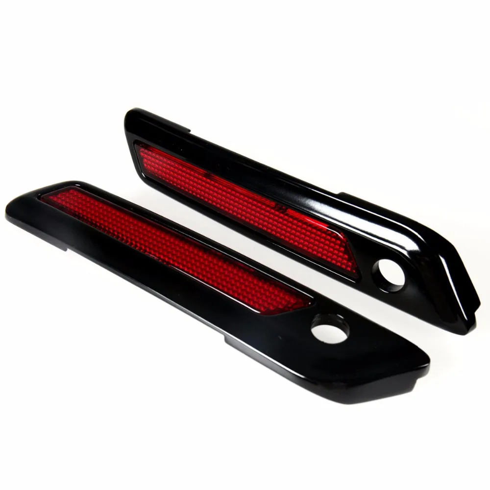 Black Hard Saddlebag Latch Cover+ Red Reflectors For Harley 14 15 16 17 18 Road King Street Glide Touring Models