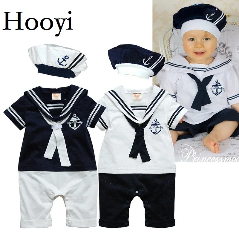 

2024 Baby Rompers Navy Sailor Newborn Clothes Baby Boys Jumpsuits Shortall 100% Cotton Seaman Costume for baby Clothing 80 90 95