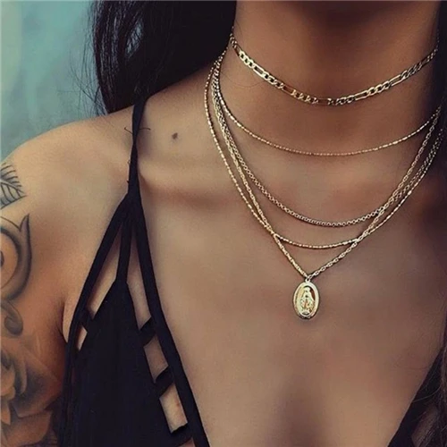 Vintage Punk Multi Layer Mond Sterne Herzen Streifen Simulierte Perle Halsketten Anhänger für Frauen Böhmischen Zubehör Geschenk – Detail 25