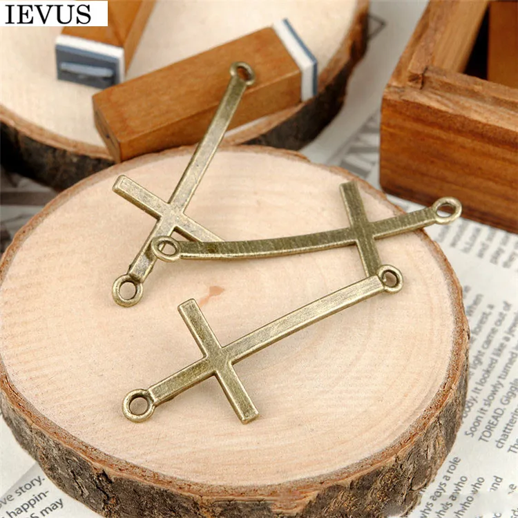 Hot selling 6 Pieces/Lot 52mm*22mm religious charm antique bronze plated cross charm cross bracelet connector for diy jewelry