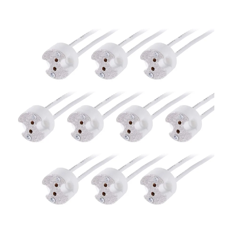 10Pcs/Lot MR16 Lamp Base MR11 GU5.3 G4 Lamp Holder Ceramic Connector Socket  with Cable for LED Halogen Bulb Light