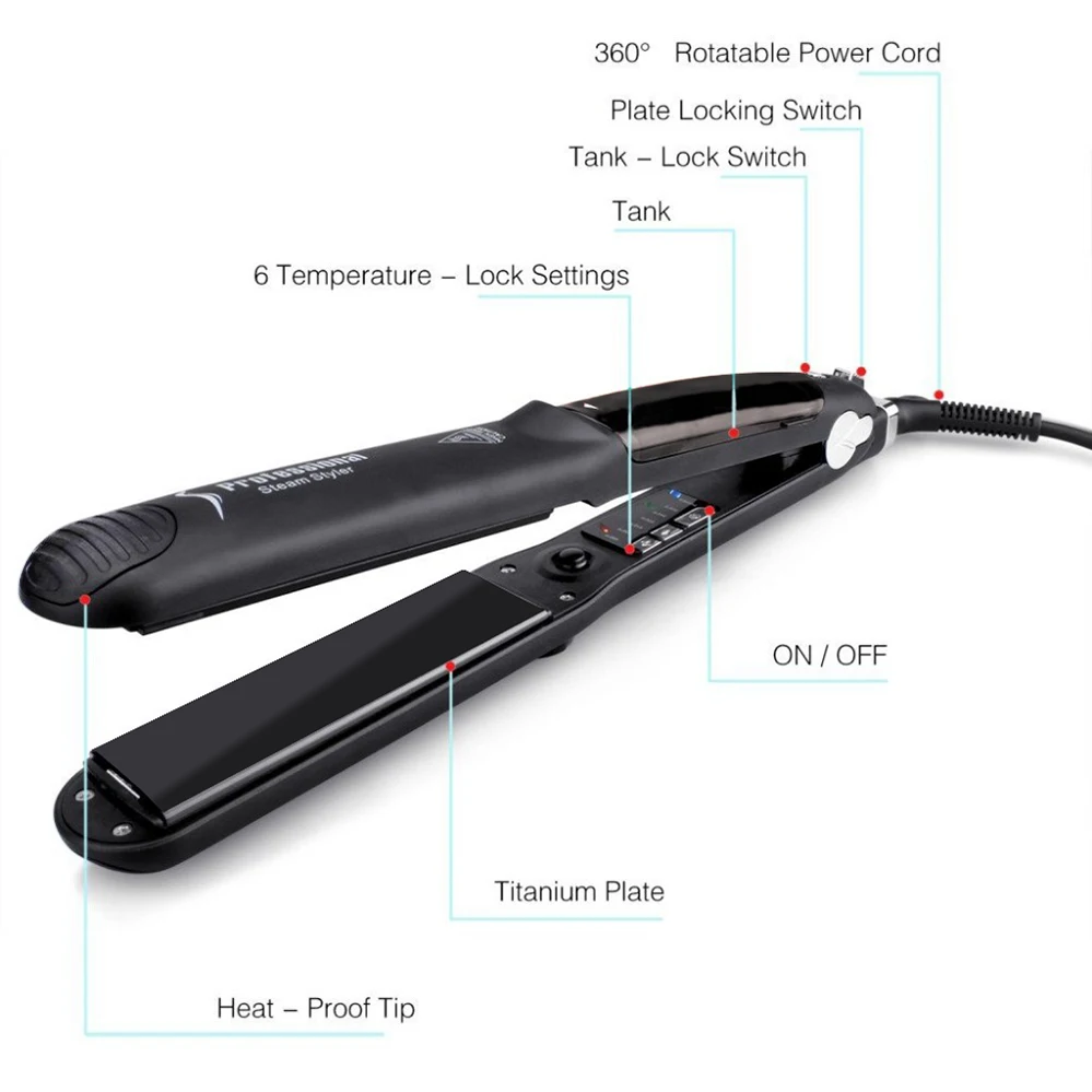 Steam Straighteners for Hair Professional Salon Ceramic Tourmaline Vapor Steam Flat Iron 2 in 1 Straightening and Curling Iron