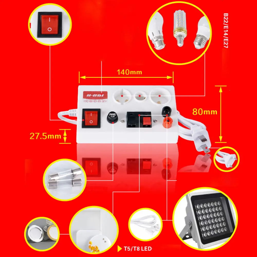 LED Fast Lamp Tester E14 B22 E27 led Base Light Connector with Power Meter Stage Lighting Parts
