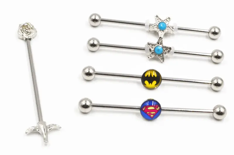 

Lot50pcs 14g Surgical Steel Industrial Ear Scaffold Barbells Logo Ear Upper Rings Body Jewelry Ear Piercing Earring