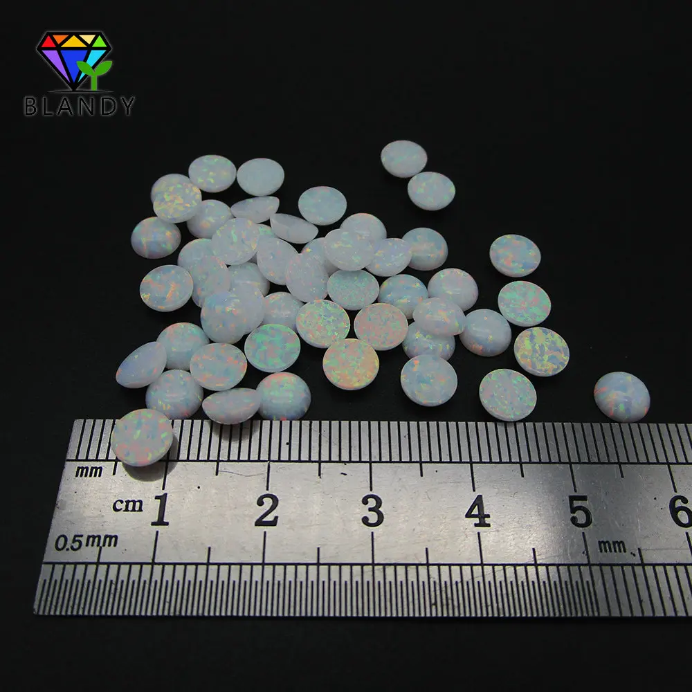 2.0mm~6.0mm Round Cabochon Flat Back OP17 White Fire Opal Synthetic Stone For DIY Jewelry