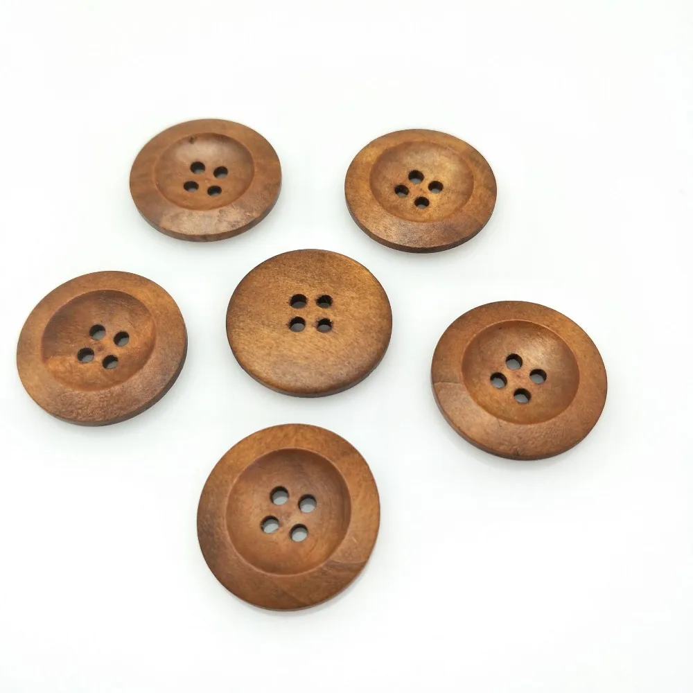 Hot sell 25pc 4 holes Round Wood Sewing Buttons 25mm natural wood pattern  sewing wood craft decorative 5BB5554