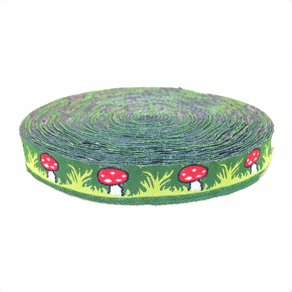 Zakka handmade accessories laciness ribbon width 12mm green mushroom Jacquard Ribbon KTZD15102421