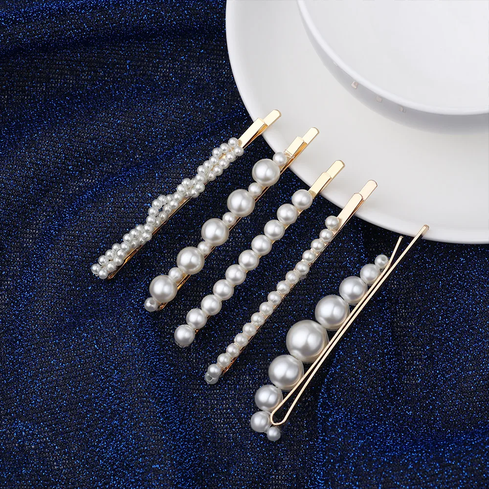 5pcs/lot Pearl Beads Hair Clips Big Small Imitation Hairpins For Women Fashion Hair Jewelry Simple Barrettes Wholesale Hairpins