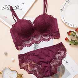 Comfortable Gathering Sexy Underwear Suit push up bra Ring-free lace edge massage palm cup bra+set lingerie femme 75C 80C 85C