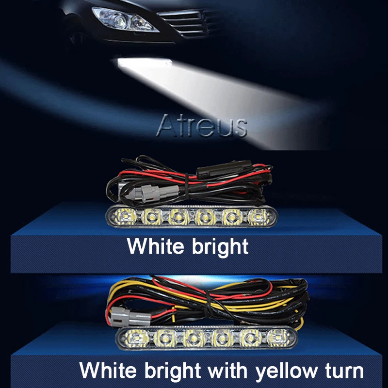 PAKUSI NEW 1Pair Car LED DRL Lights 12V 6LED fog lamp with yellow turn signal For Renault BWM e46 Ford Audi A6 A3 VW accessories