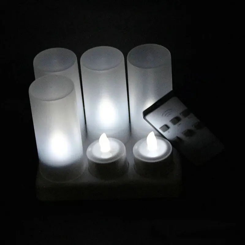 

Set of 6 LED candle w/Remote controller Flickering frosted Rechargeable TeaLight Waxless Christmas Wedding Party bar Decor-White