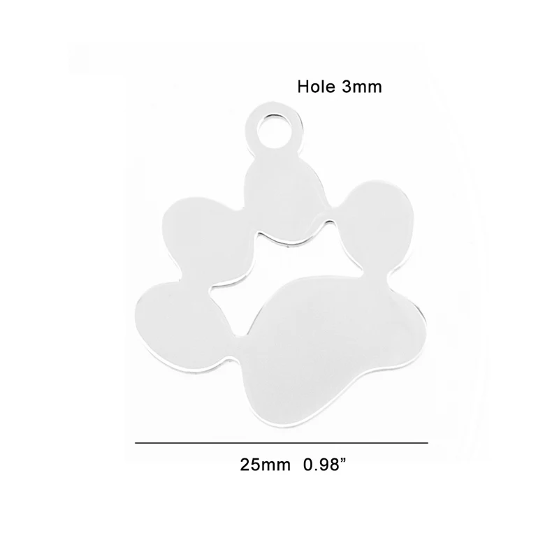 Risul Dog paw Stainless steel Charms Cat paw Pendants for Pet DIY necklace print Both sides mirror polish wholesale 100pcs