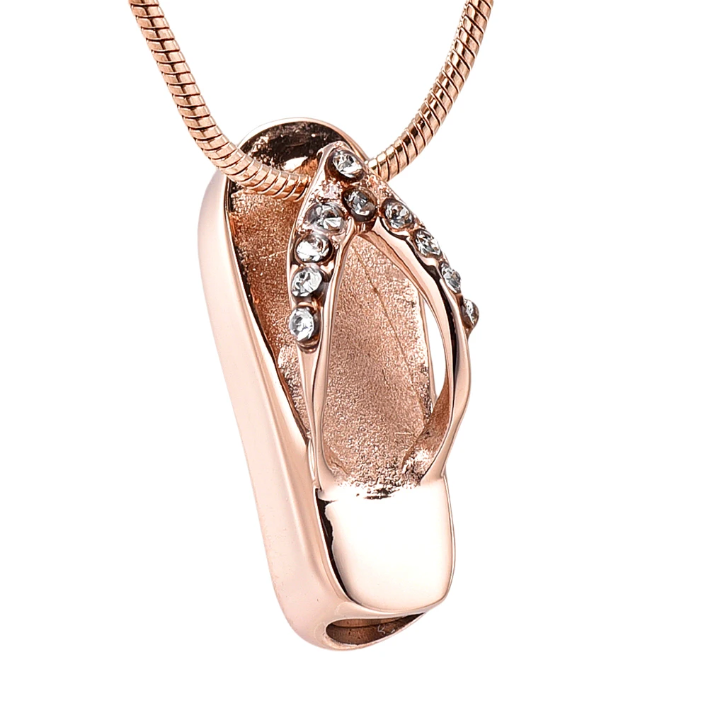 K10524 Unisex Crystal Inlay Flip Flops Cremation Jewelry for Ashes Pendant Stainless Steel Urns Memorial Necklace for Men Women