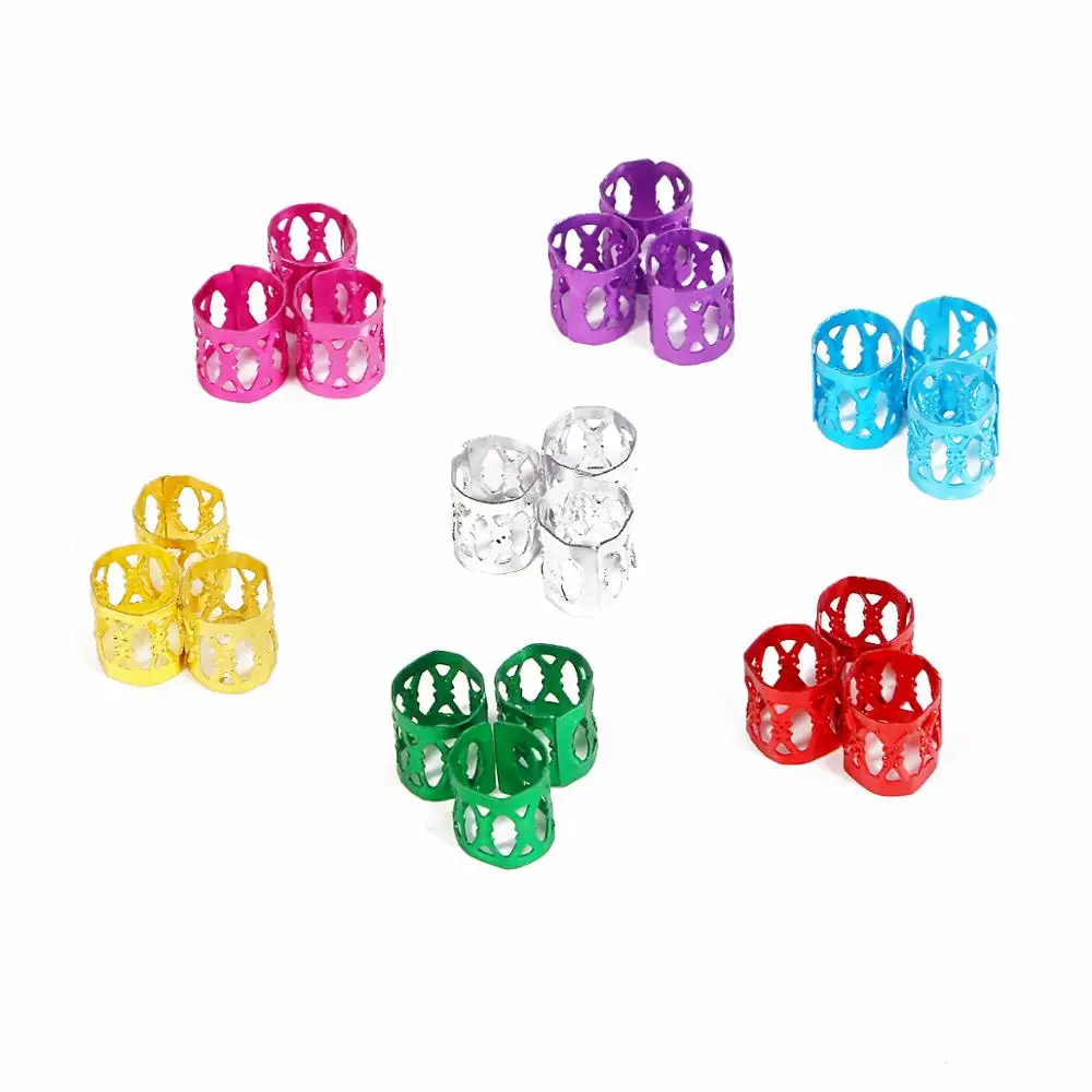 50pcs/lots 8x9mm Aluminum Beads Hair Braid Colorful Adjustable Hollowing Beads For Handmade DIY Jewelry Accessories