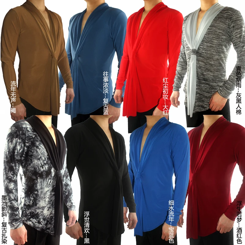 Latin Dance Shirts Men Long Sleeve V Collar Men\'S Dance Top Ballroom Cha Cha Professional Competition Dancing Clothes DNV11330