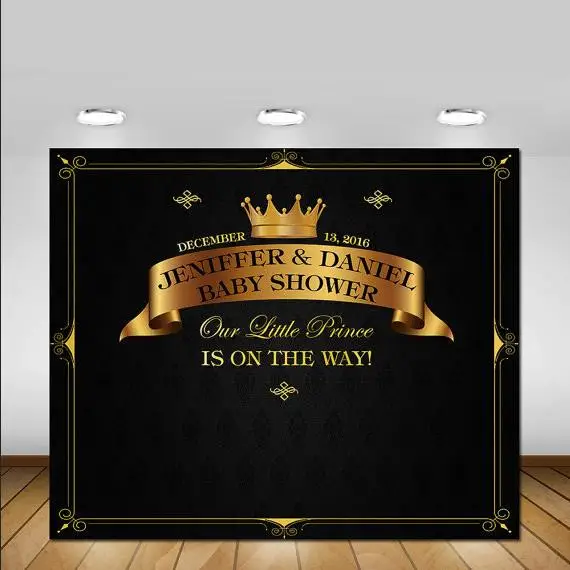 Custom Royal Black  Gold Crown Prince backdrops polyester or Vinyl cloth High quality Computer print birthday  background