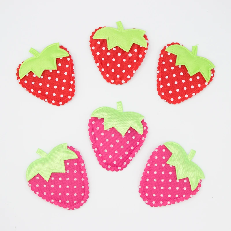 Set of 100pcs Fabric Red Strawberry Kawai Polka dot Padded Appliques 42*35mm Garment Patches,hair clips accessories