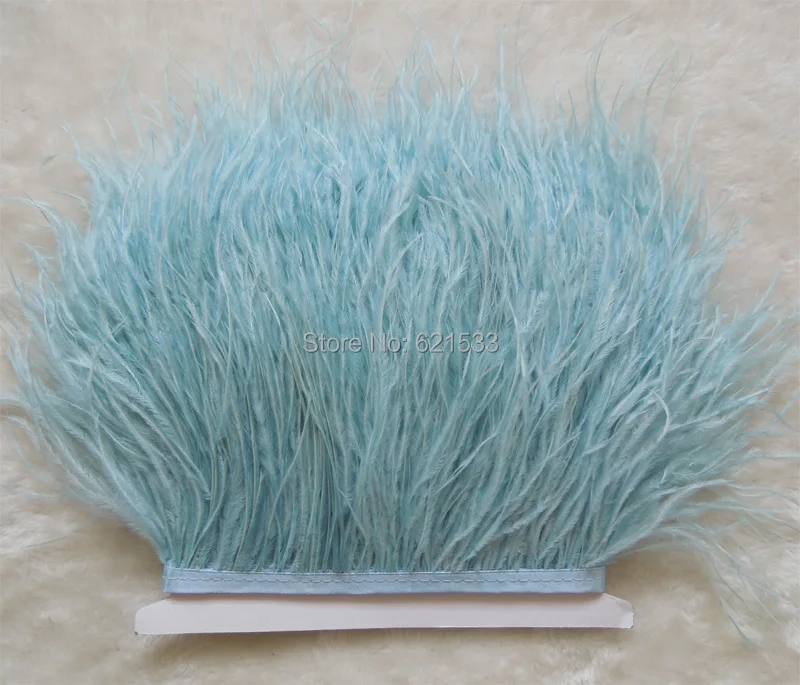 Light Blue Ostrich Fringe,10yards/lot-Ostrich feather Trim,Ostrich trimming on Satin Header 5-6inches in width