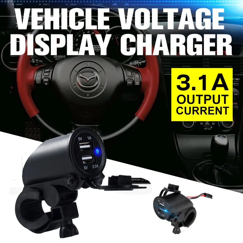 2.1A 5V Motorcycle Car Cigarette Lighter Dual USB Charger Plug Socket Adapter Dispenser Socket Mini Charger 12V 24V With Wiring