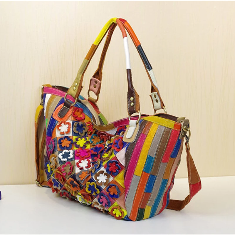 IPinee حقائب كتف نسائية ملونة مزخرفة يدويًا من الجلد الطبيعي حقائب يد غير رسمية 2016 حقيبة من جلد البقر #2