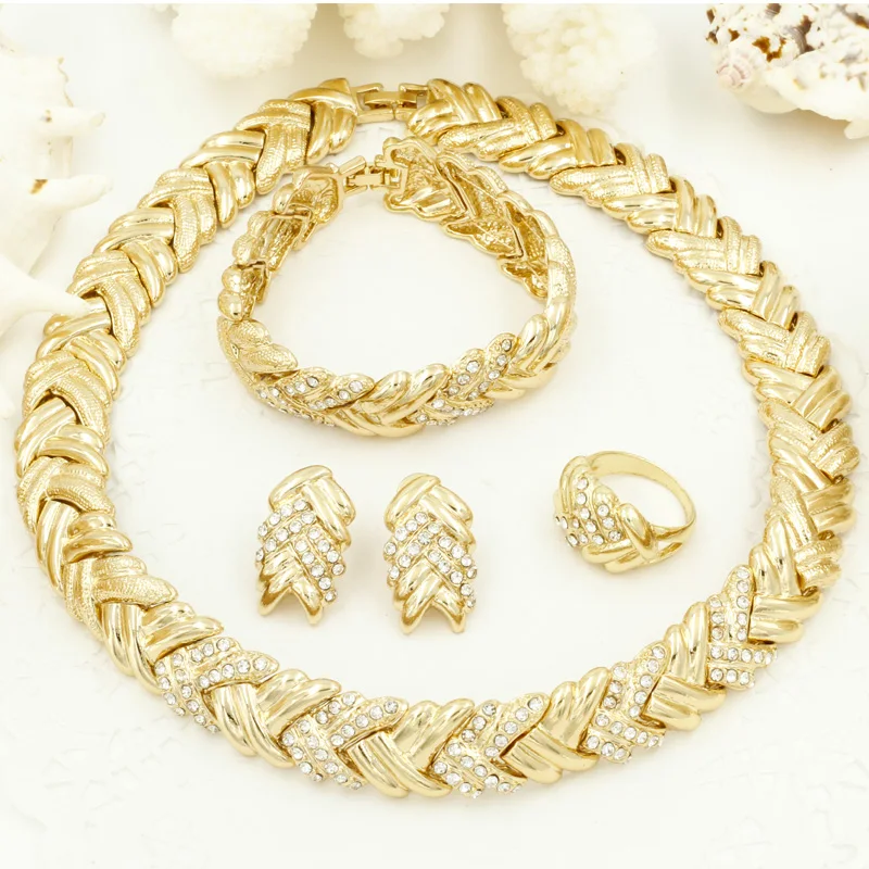 Liffly Bridal Fashion Dubai Gold Jewelry Sets for Women Costume Necklace Earrings Nigerian Wedding African Beads Jewelry Set