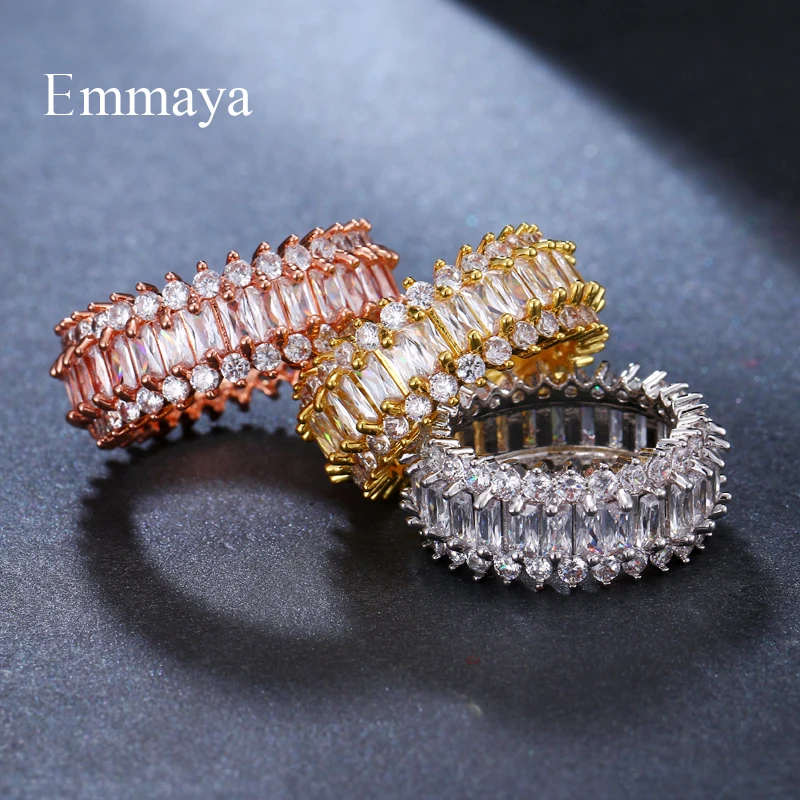 Emmaya Brand White Zircon Rings Clear CZ Gold-Color Rings for Women Fashion Jewelry Wholesale Gift Party