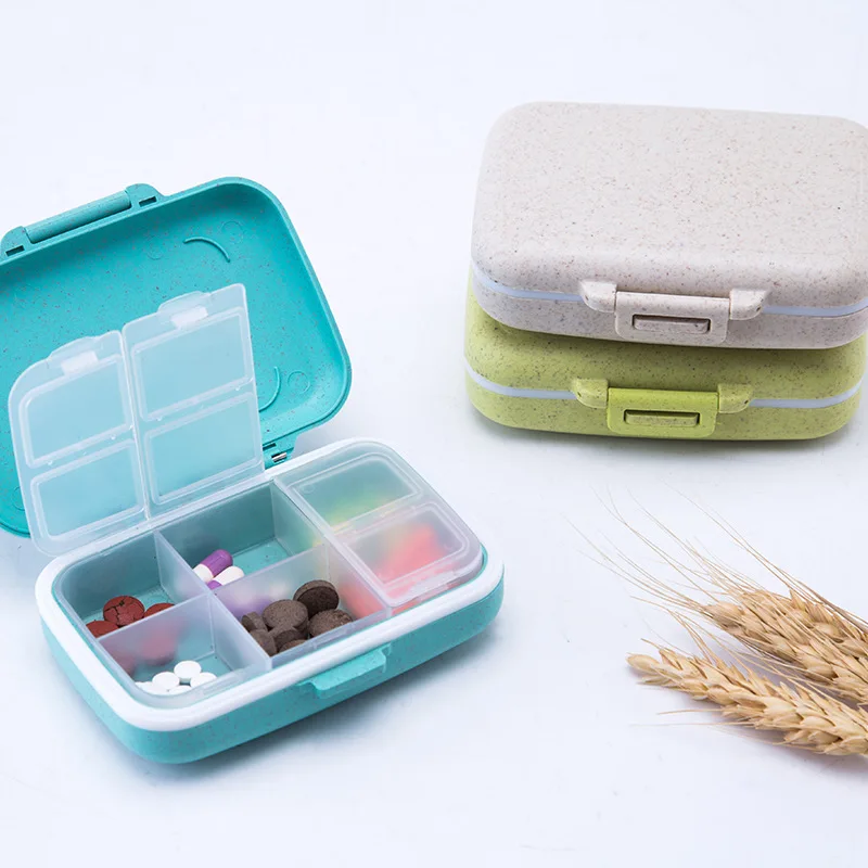 6 Grids Organizer Container for Tablets Travel Pill Box with Seal Ring Small Box for Tablets Wheat Straw Container for Medicine