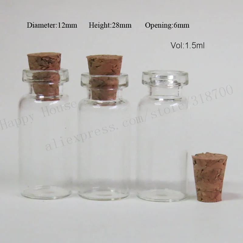 100 x 1.5ml Mini Empty Glass Bottle with wood cork,small clear glass sample vials,cork stopper container