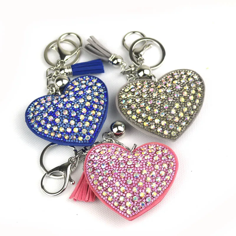 New Flannel Studded Multi-color Crystal Heart Keychain Love Gifts Rhinestones Hotfix Keyring of  Bag Ornaments