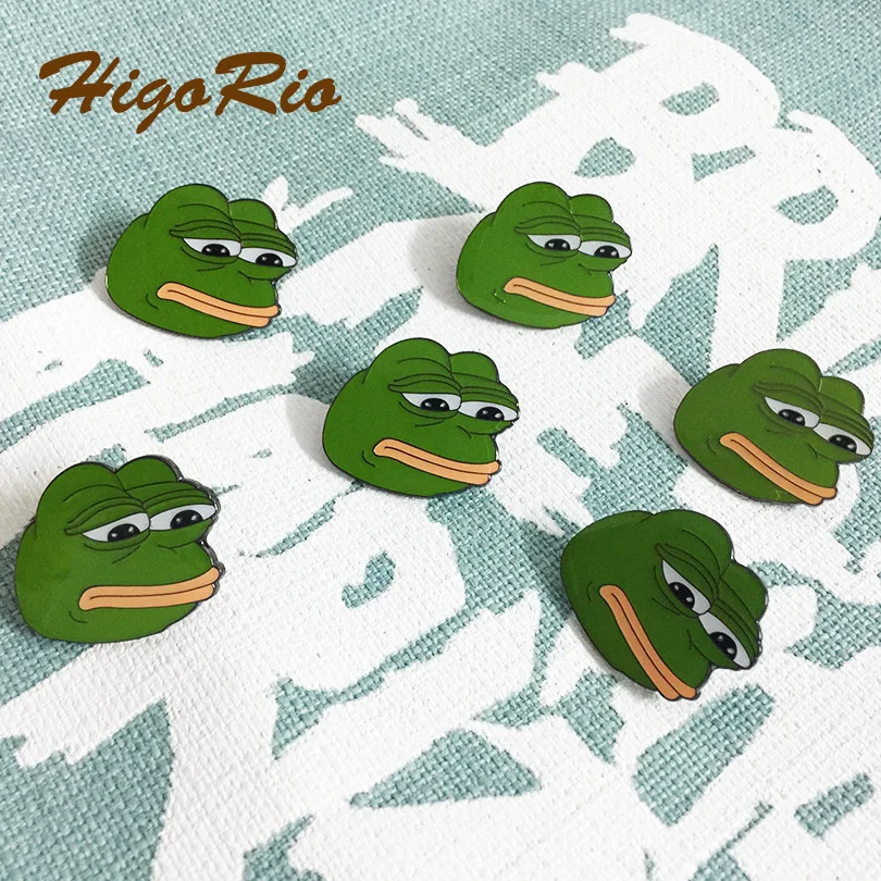 50pcs Factory Customized Pins Dank Rare Frog Lapel Pin and Brooches Green Enamel Badges Metal Craft with Butterfly Clutch