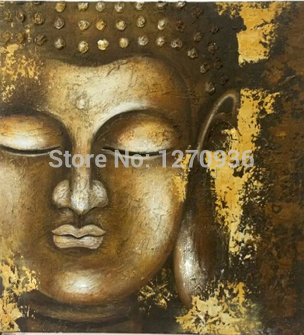 

New Arrival Handmade Modern Abstract Buddha Portrait Oil Painting on Canvas Gold Buddha Religion Acrylic Picture for Decor