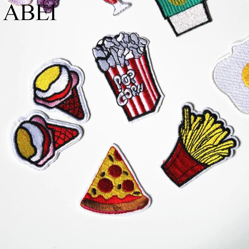 10pcs/lot Random Mix Iron On Foods Drinks Stickers Cartoon Patches Set DIY Clothing Jeans Backpack Badge Sew Garments Appliques